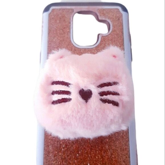 Soft Pink Fluffy Kitty Cat Face Design Phone Grip Holder - Picture 1 of 12